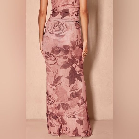 Pretty Little Thing Brown Floral Print Lowrise Maxi Skirt Nwt Size 2 - Picture 4 of 6